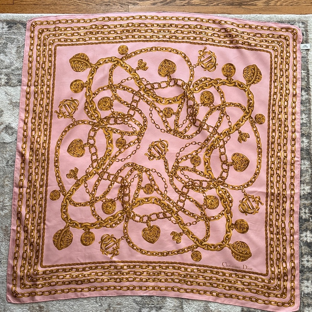 Dior Pink and Gold Chain Pattern Scarf